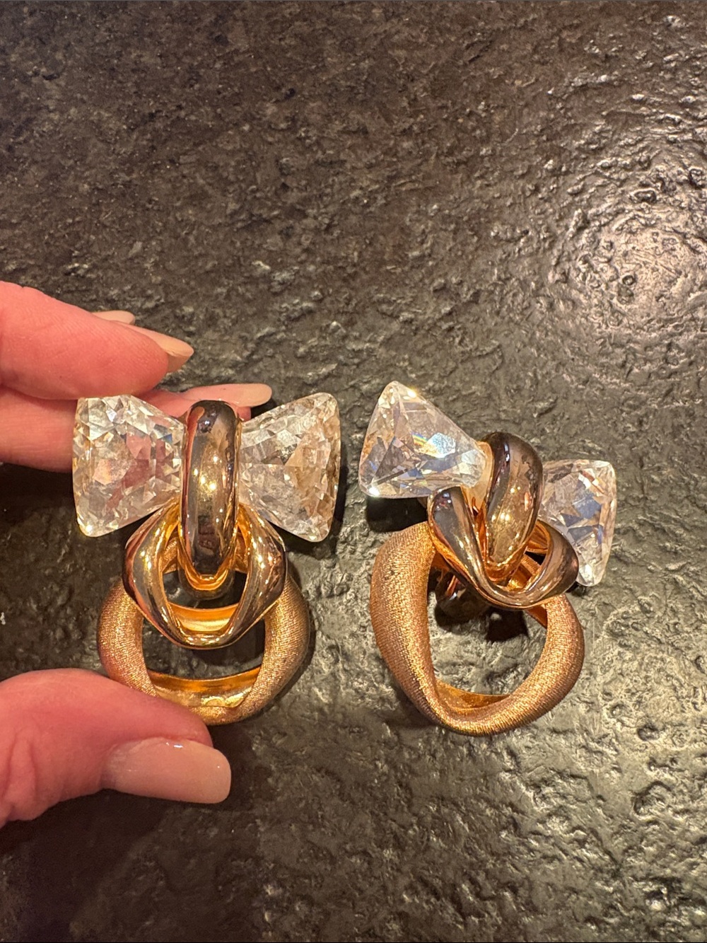 Gold-tone Crystal Bow Drop Earrings - Designer Style